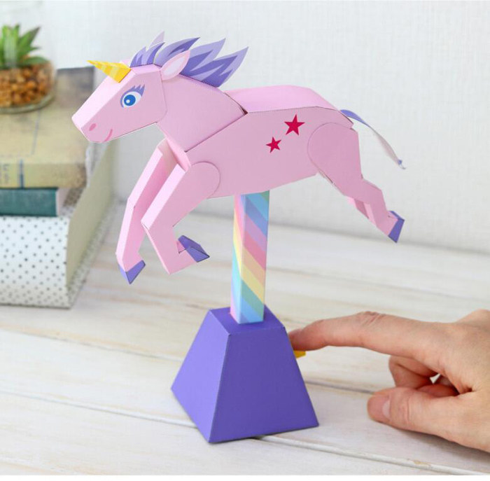 动态可动玩偶独角兽摆件立体纸模型diy手工制作儿童益智折纸玩具