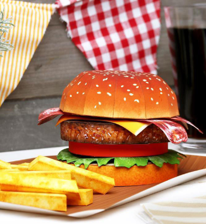 食物小道具汉堡包薯条3d立体纸模型diy手工制作儿童益智折纸玩具