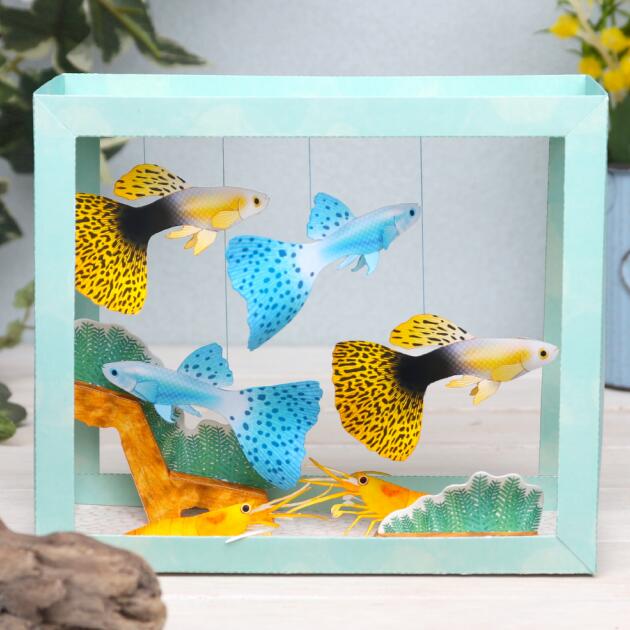 孔雀鱼淡水观赏鱼场景3d立体纸模型diy手工制作儿童益智折纸玩具