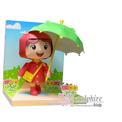 春游打雨伞的女孩玩偶3d立体纸模