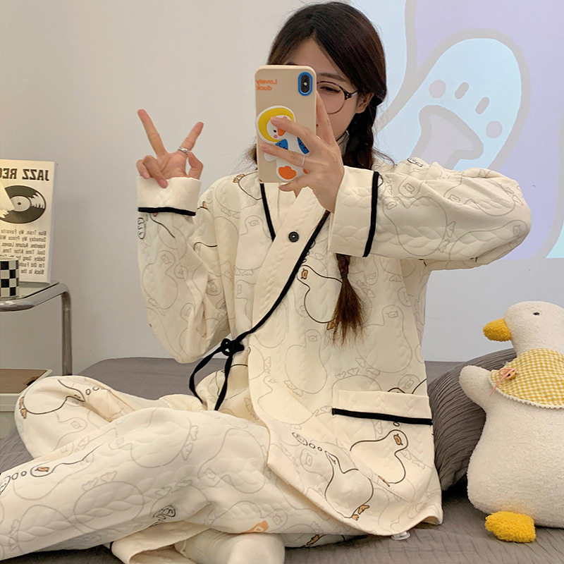 新中式月子服秋冬季空气棉10月份11产后纯棉产妇哺乳孕妇睡衣