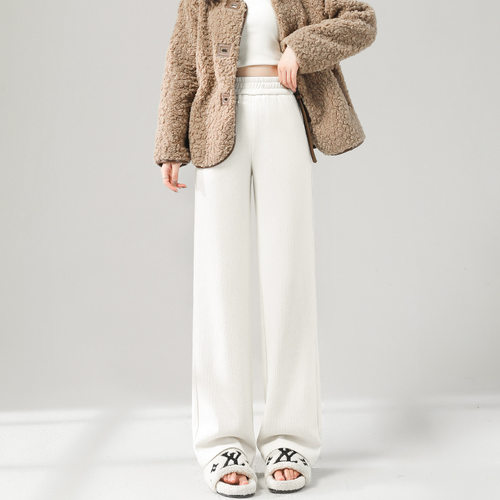 仿羊绒窄版阔腿裤女秋冬季慵懒风加绒加厚雪尼尔直筒裤子