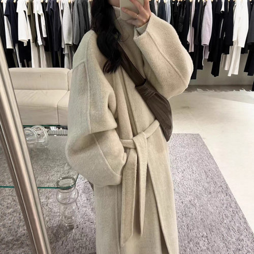 秋冬新款双面羊毛大衣女韩系显瘦慵懒风加长款气质羊翻领绒外套女