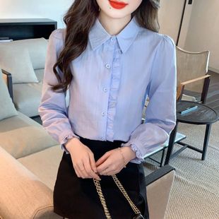 新款 女洋气全棉polo领长袖 女装 百搭纯棉衬衫 时尚 2024年春秋季