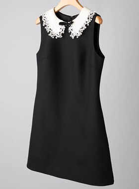 【Highline系列】赵露思同款~Z雅羊毛蕾丝钉珠娃娃领背心连衣裙冬