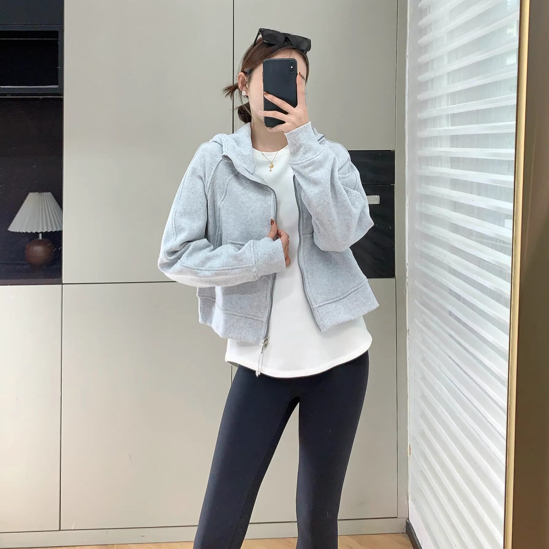 宽版全拉链连帽衫加绒卫衣