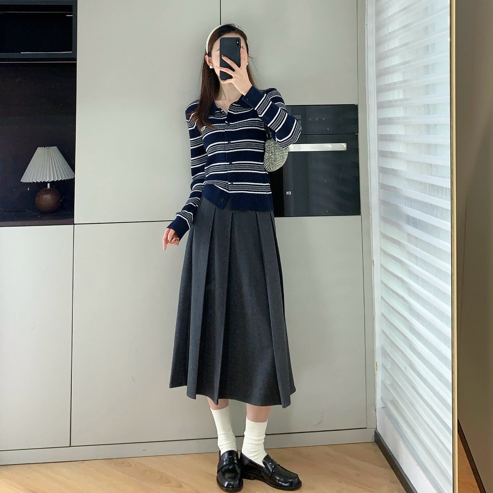 星空呢绒两色百褶A字半裙