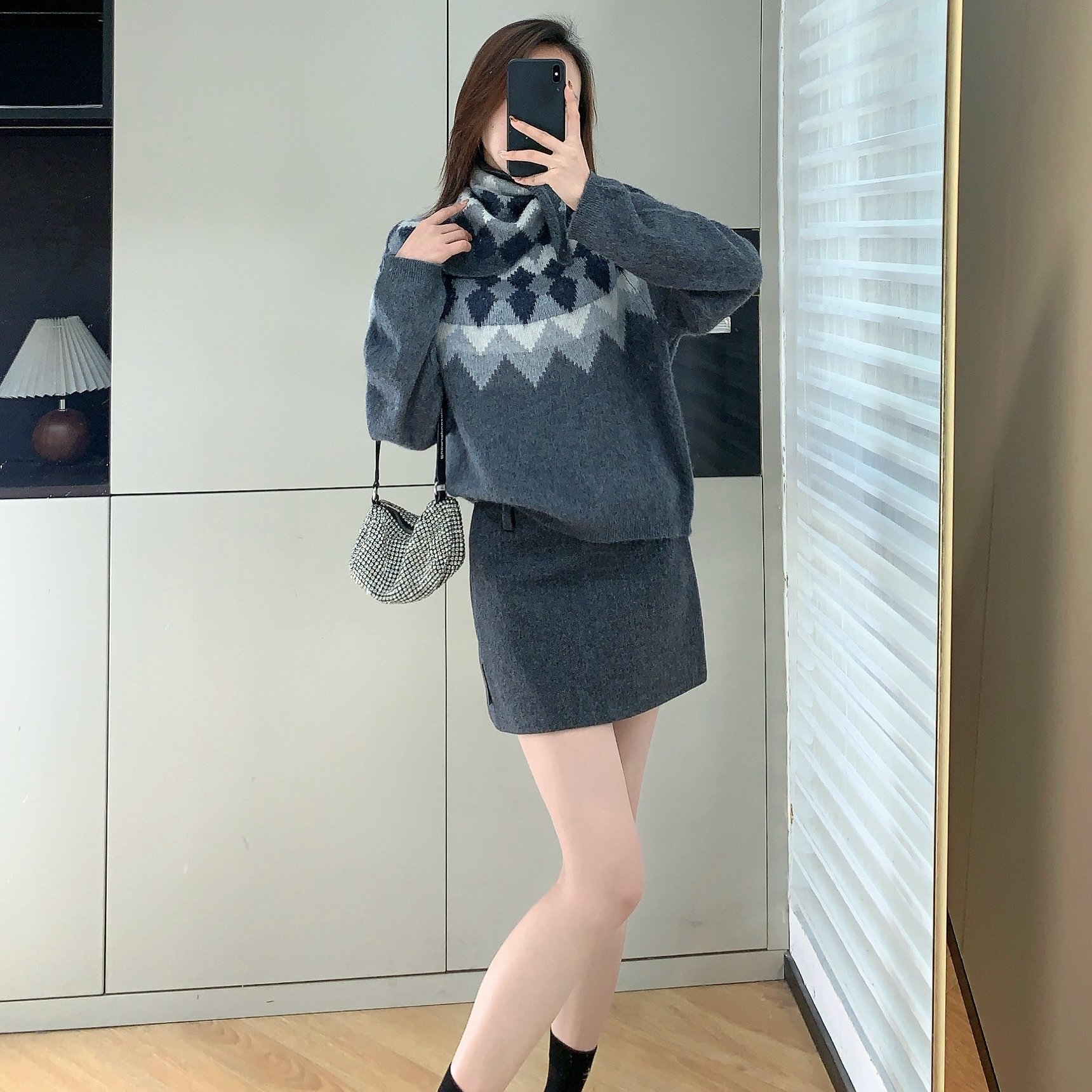 费尔岛提花羊毛拉毛针织毛衣围巾