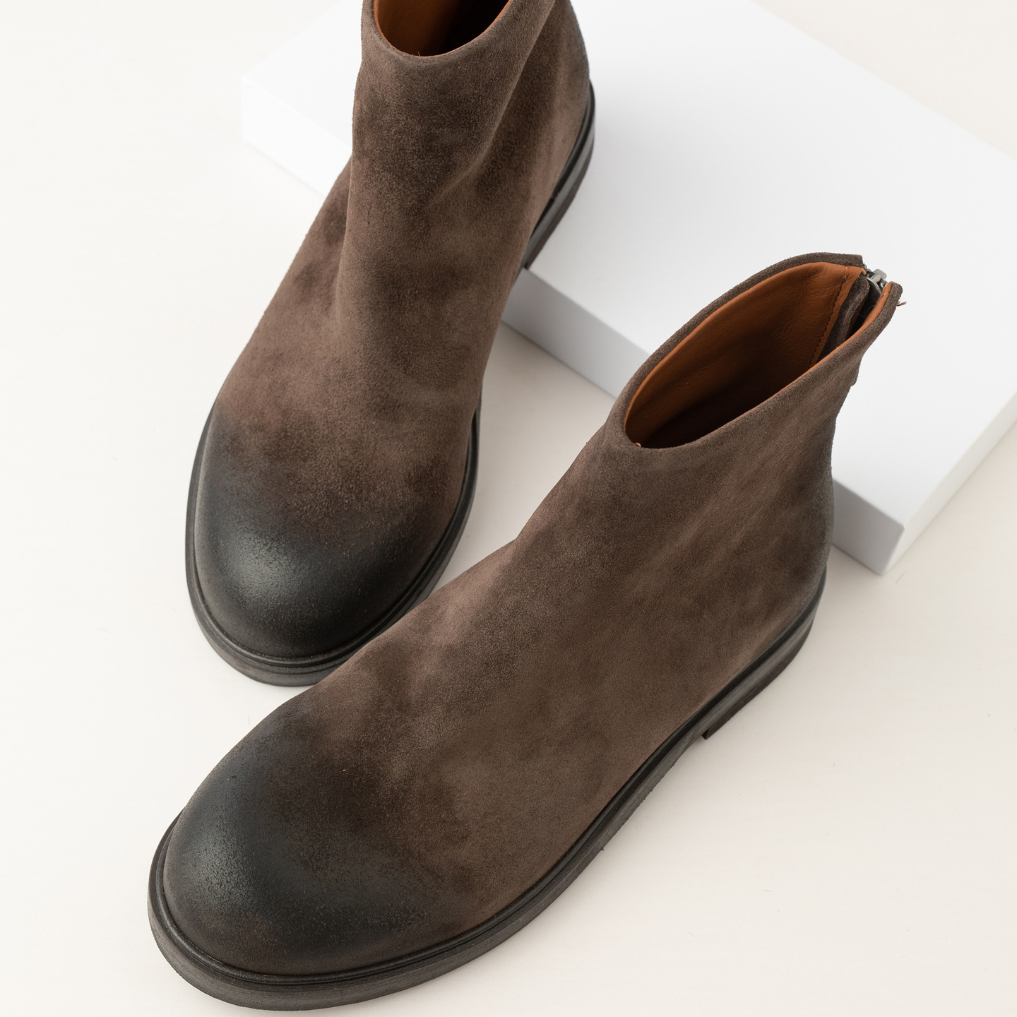 【Highline系列】复古做旧擦色圆头牛反毛马丁靴真皮后拉链短筒靴