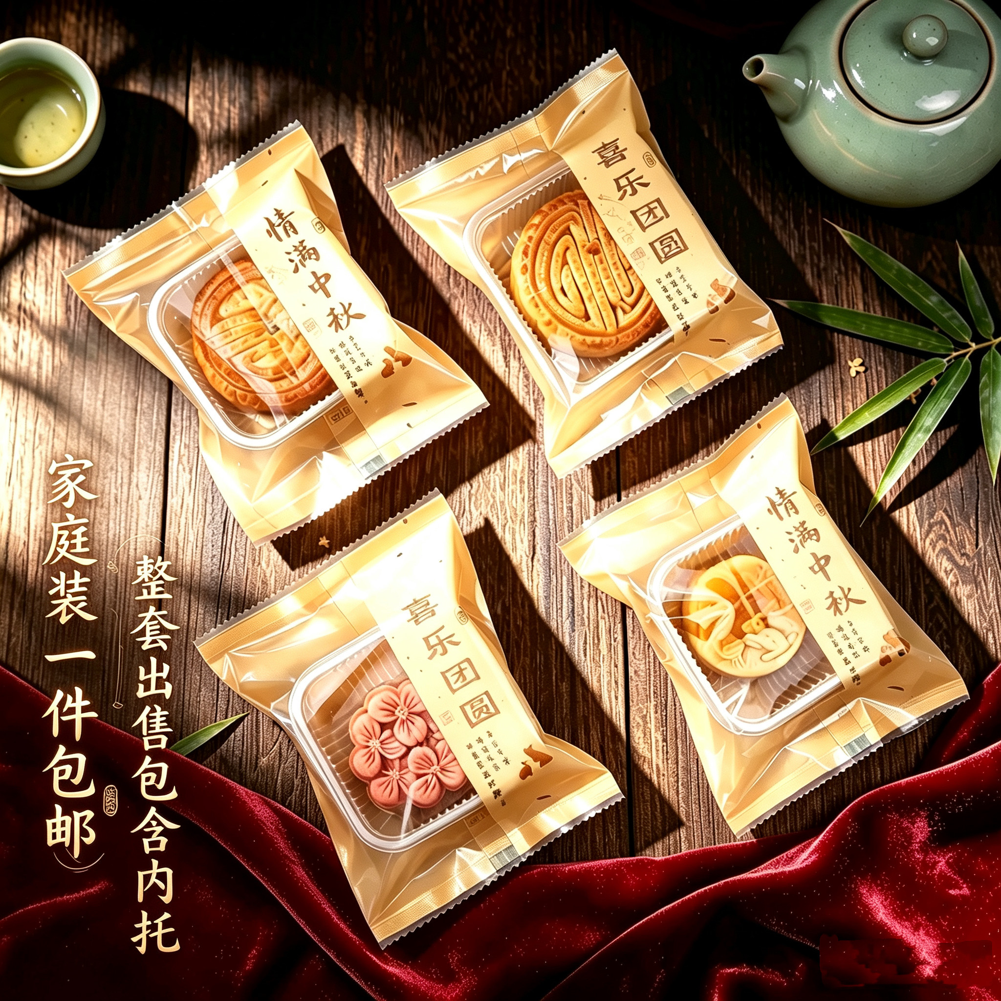 06家庭装透明中式月饼蛋黄酥鲜花饼冰皮月饼包装袋配底托一件包邮