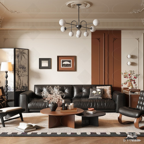 法式复古家居客厅真皮沙发茶几组合别墅客厅会所酒店皮艺休闲沙发