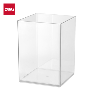 得力PK906高透明方形笔筒简约文具筒桌面整理盒学生白领时尚 款