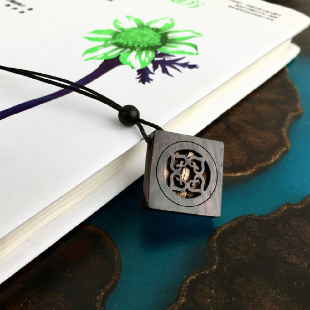 实木熏香双喜图案紫光檀吊坠情侣