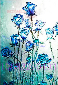 定做特艺术玻璃玄关隔断屏风走廊尽头肌理雕刻高透蓝色妖姬蓝玫瑰