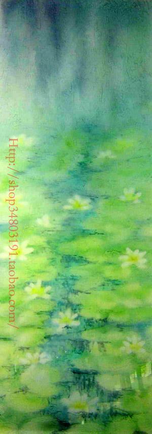 定制 欧式抽象油画艺术玻璃玄关隔断屏风门芯背景墙 莫奈名作睡莲