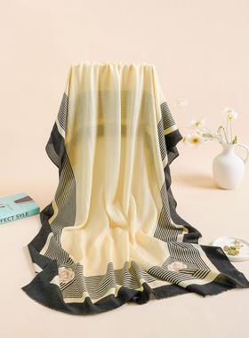 奢凌羊「黄色织章」100%绵羊毛秋冬季高级感保暖围巾印花外披肩旅