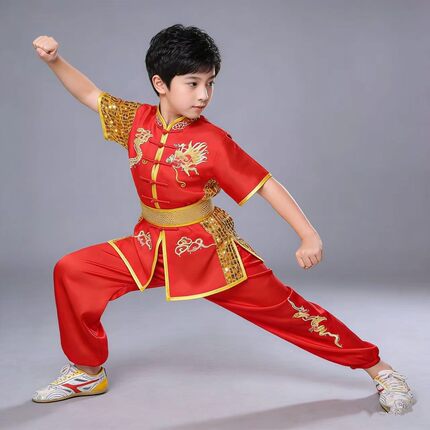 儿童刺绣武术表演服装竞赛比赛服中小学生武馆中国功夫训练演出服
