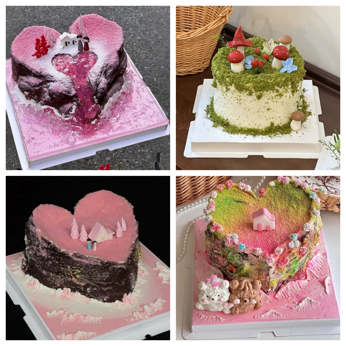 ins爱心渐变小熊仿真蛋糕模型