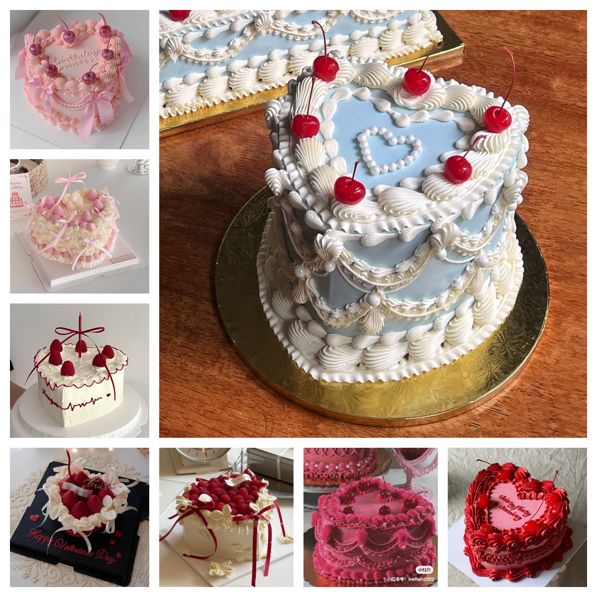 2026心形水果04爱心情人节蝴蝶结樱桃树莓复古刮刀花仿真蛋糕模型