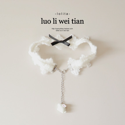 小兔子y2k清纯白色毛线编织蝴蝶结choker项链秋冬新款锁骨颈带女