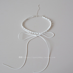 白色爱心双层系带蝴蝶结颈带choker锁骨链女新款脖环项圈配饰女