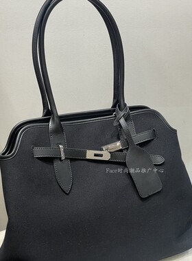 小众设计大容量通勤帆布托特包配头层牛皮