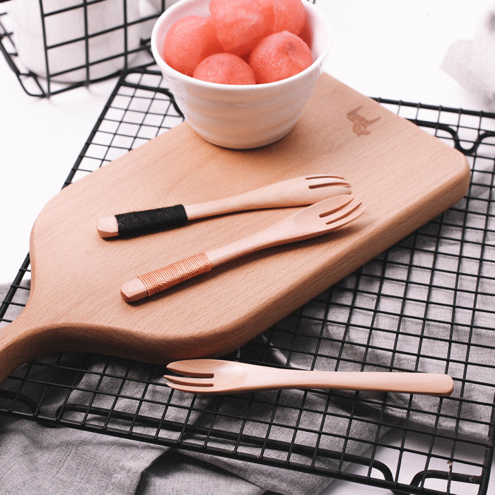 良器 荷木缠线水果点心叉 木头叉子 蛋糕糕点木制叉子 原木叉子