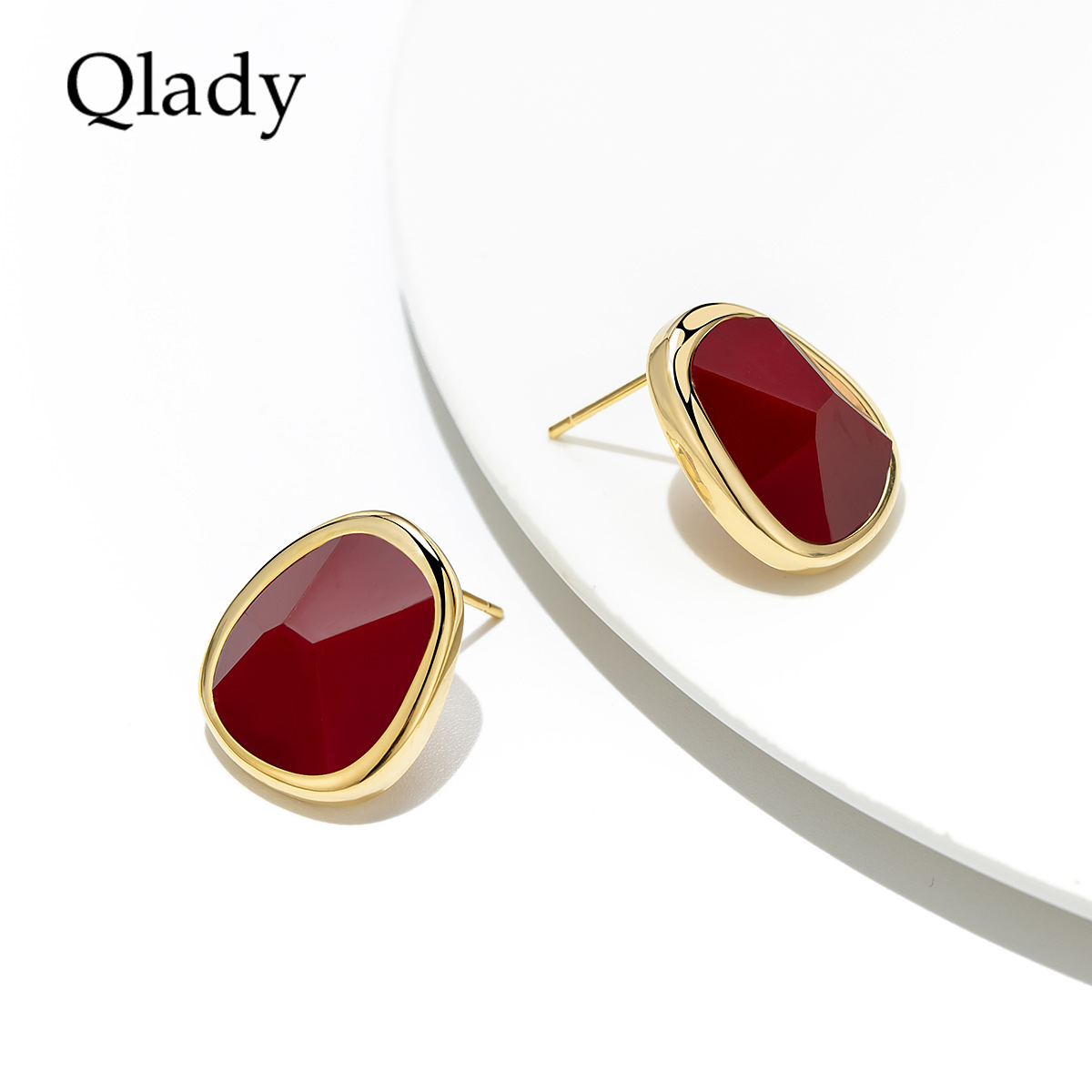 秋冬红色耳饰小众耳钉银针复古女