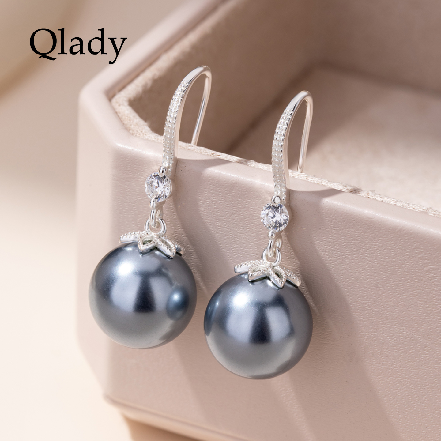 气质灰色珍珠足银耳饰女银耳钉耳环2025新款新款爆款高级感耳坠