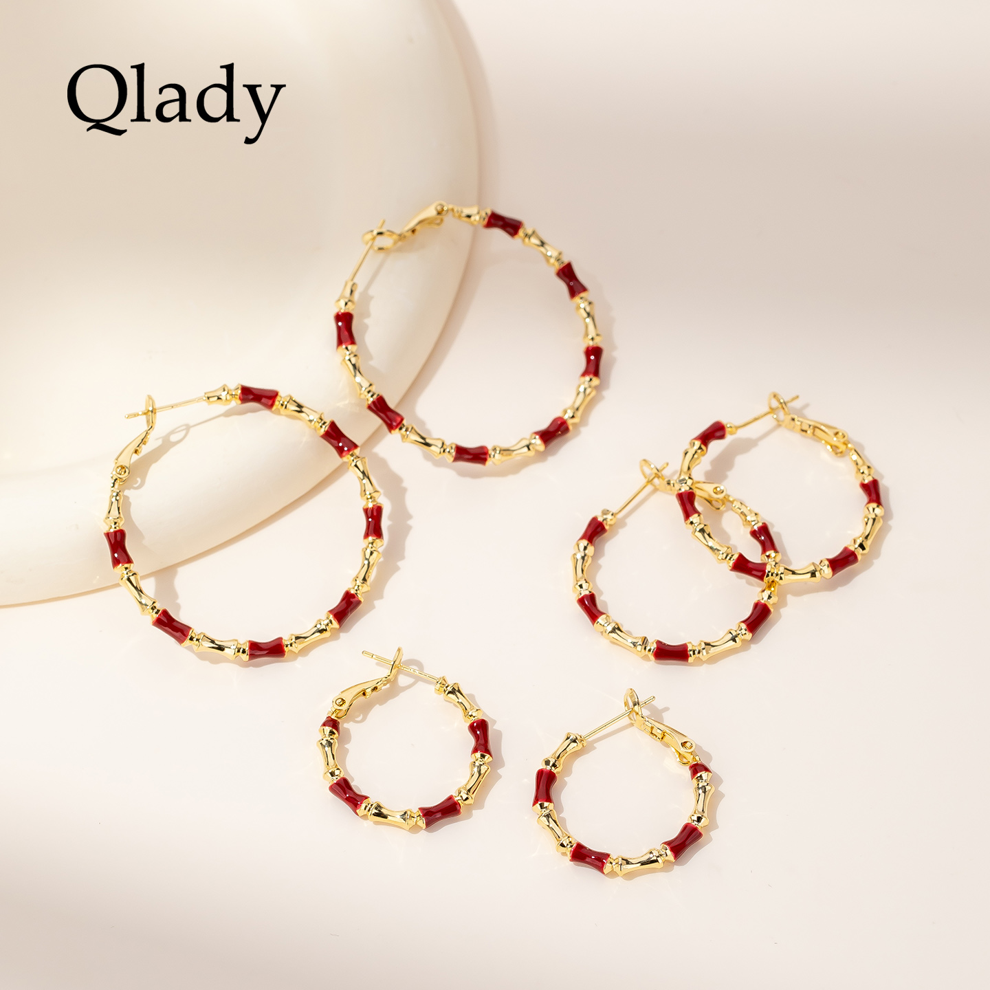 【新品】秋冬红色竹节耳圈金色耳饰女素圈银耳环2025新款爆款高级