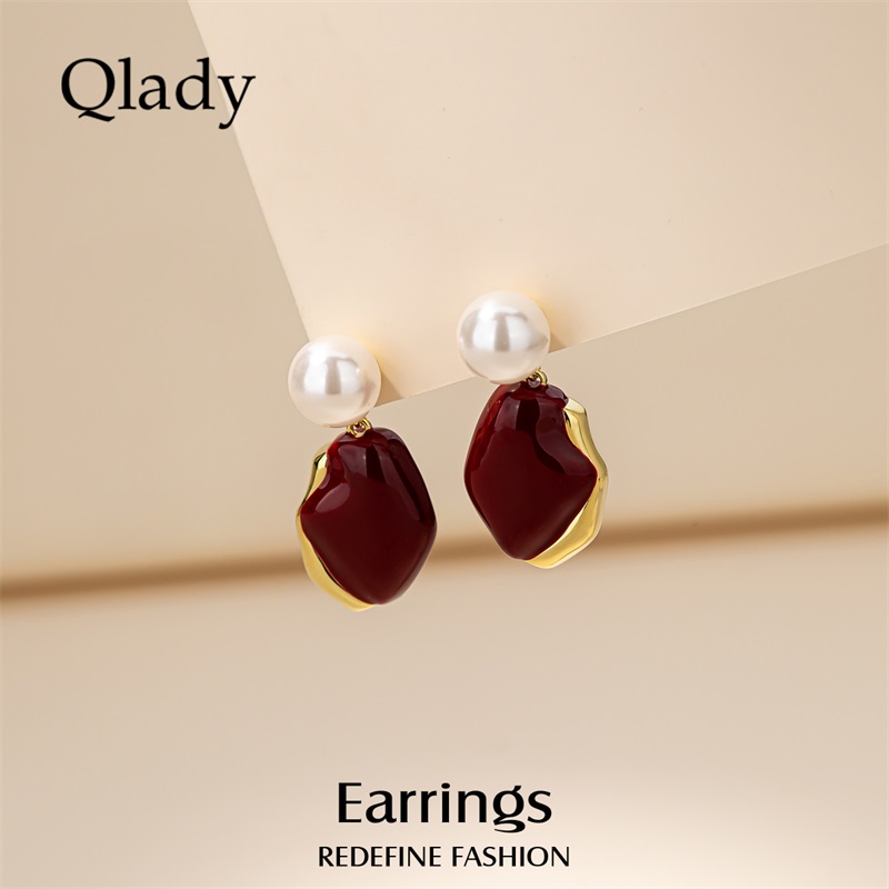 红色仿珍珠女耳饰耳环耳钉耳坠