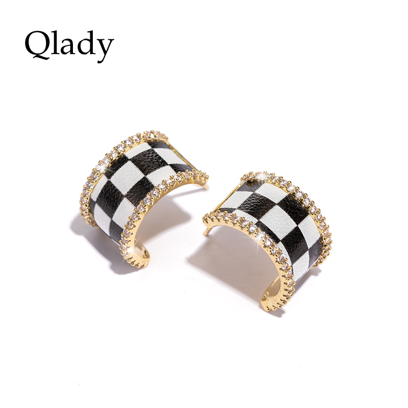 棋盘格耳饰纯银设计感