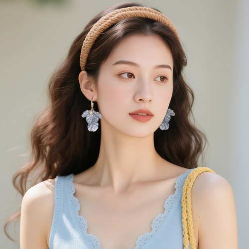 蓝色花瓣耳饰女耳钉耳环