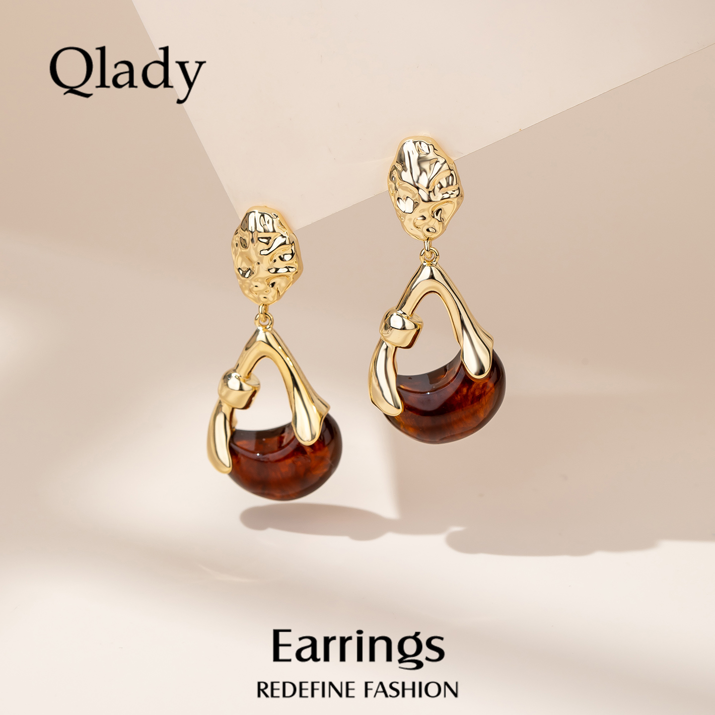 金色耳饰女树脂耳钉独特漂亮耳环