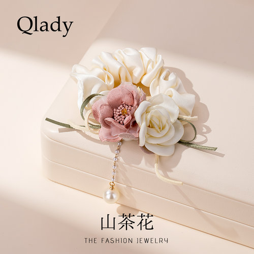 【新品】茶花布艺发圈皮筋头绳发饰大肠发圈头饰高颅顶神器头花