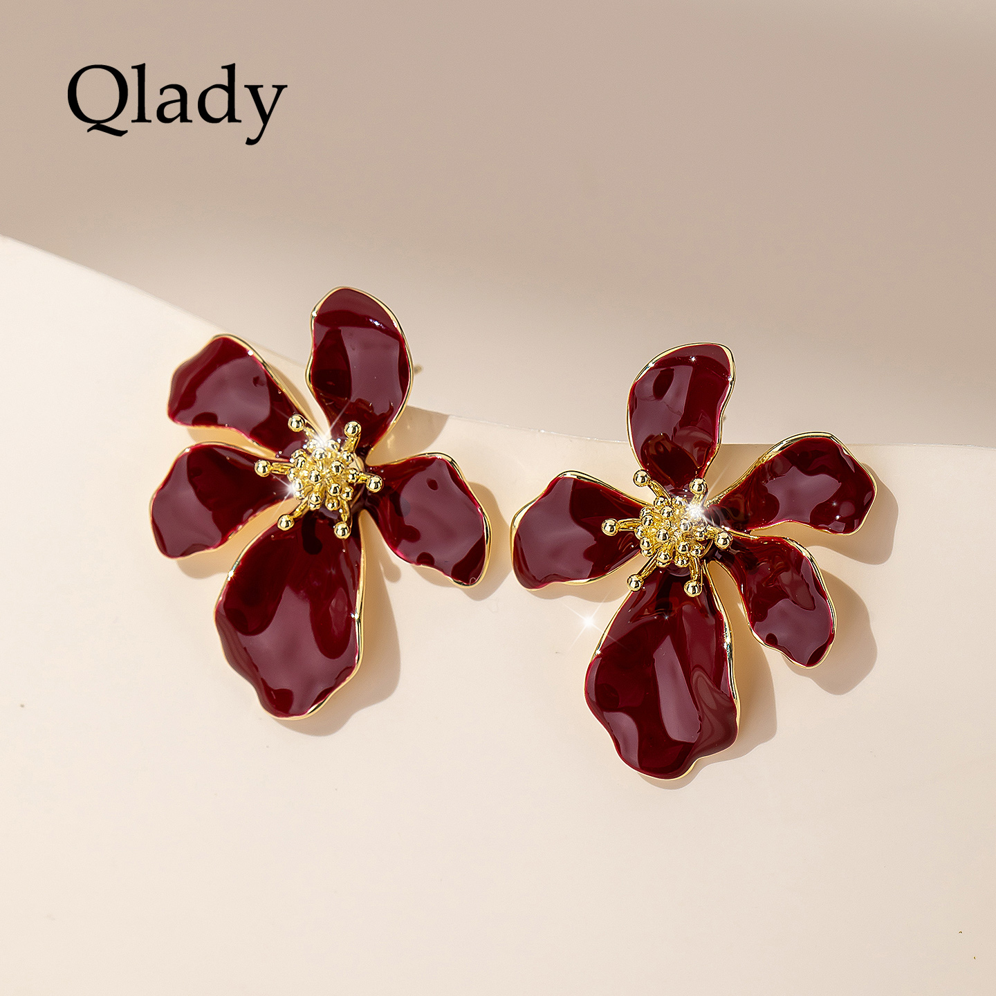 【新品】红花耳钉金色耳饰女独特漂亮耳环2025新款爆款高级感首饰