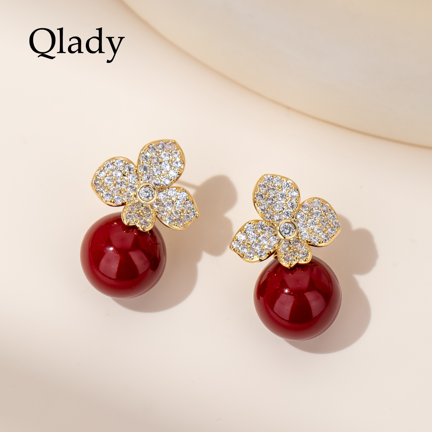 【新品】红色花朵肌理金色耳饰女耳钉耳环2025新款爆款高级感耳坠