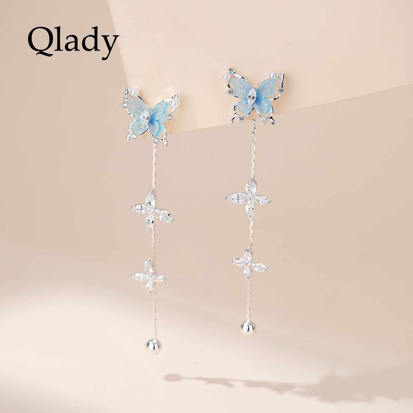 蝴蝶流苏耳饰女独特银耳钉