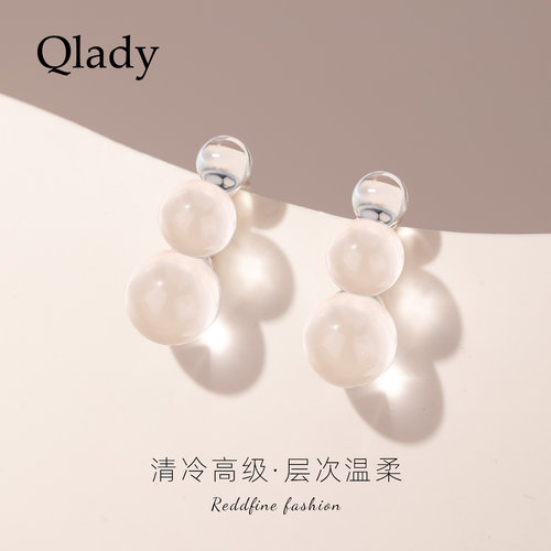 清冷感玻璃珠串透明耳钉耳饰