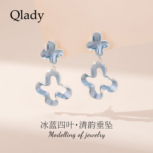 几何耳钉冰蓝耳饰独特漂亮耳环
