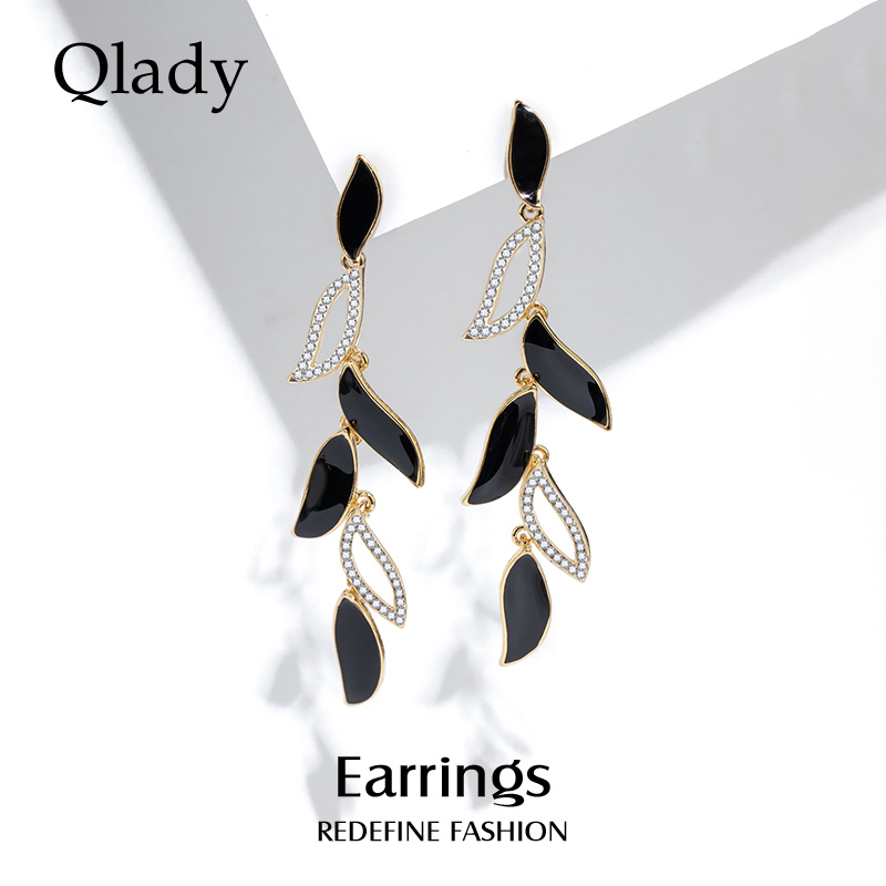 法式叶子流苏耳环独特气质纯银女