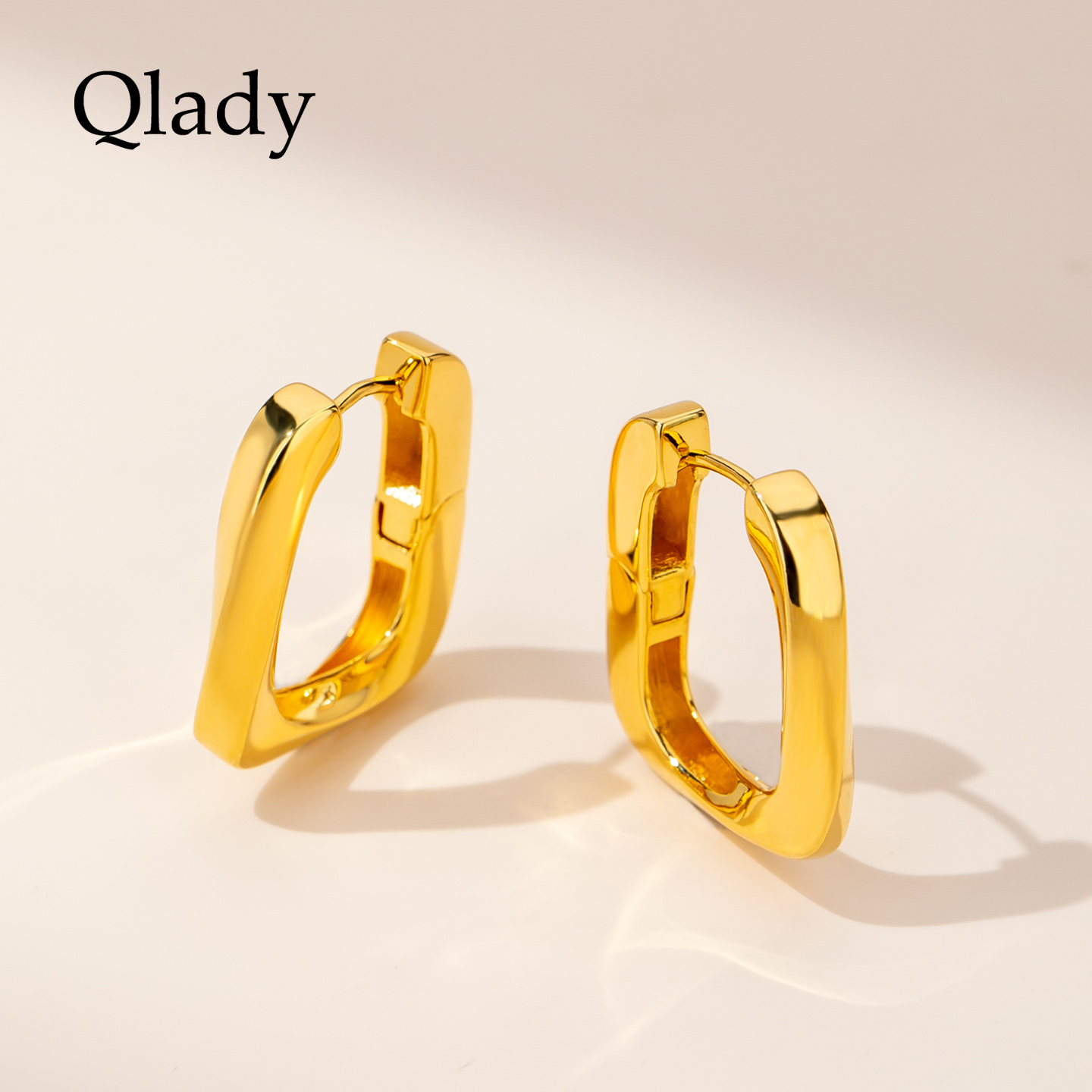 金色方形耳饰女素圈耳环