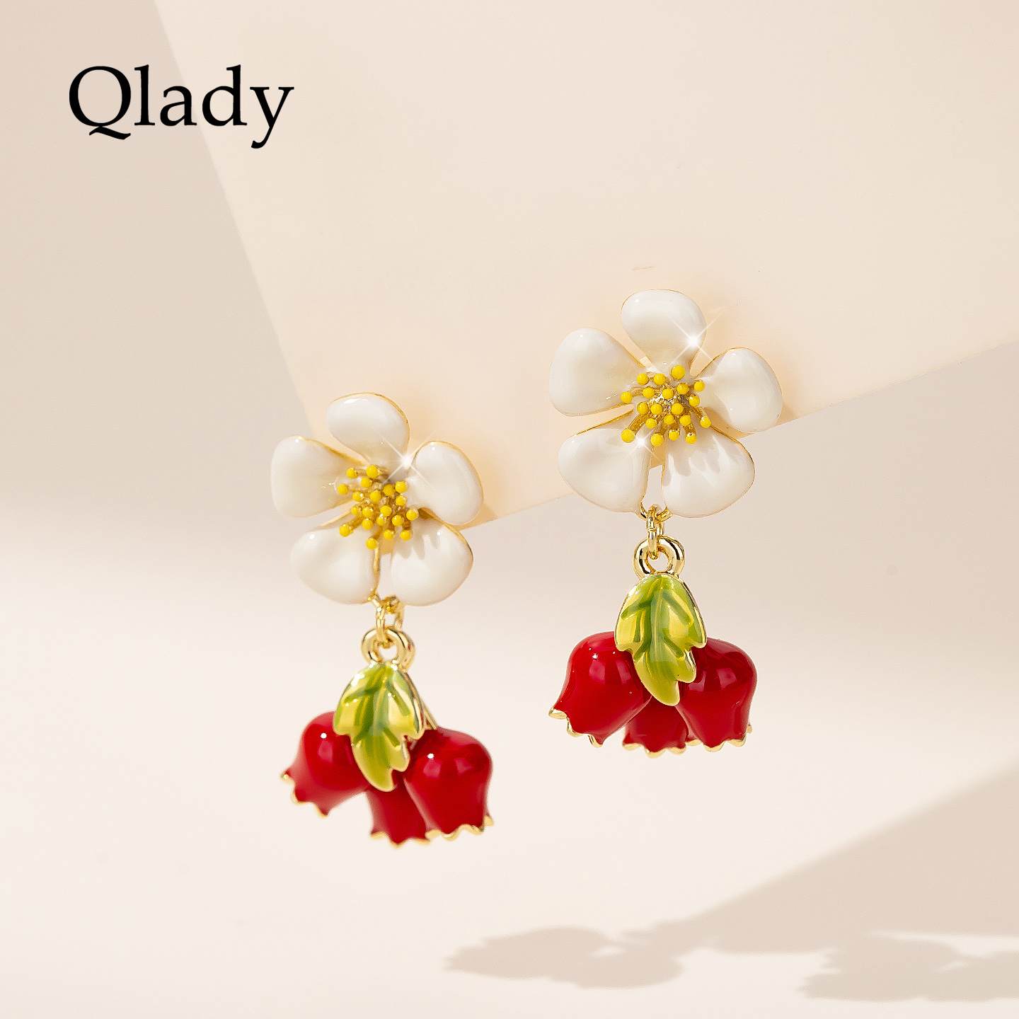 红色耳饰女银耳环耳坠