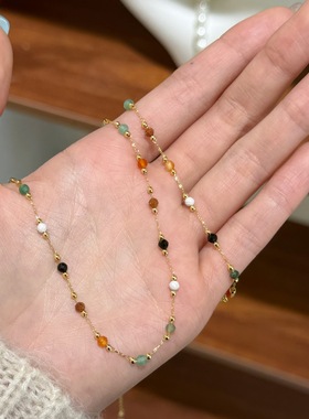 欧美时尚简约气质百搭彩色多巴胺锆石珠项链轻奢高级感复古锁骨
