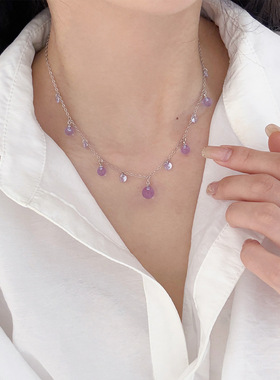 夏季新款简约百搭时尚清新锆石水晶流苏项链轻奢高级感气质锁骨