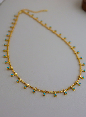 欧美轻奢复古绿松石项链ins女时尚百搭高级感小众精致简约锁骨链