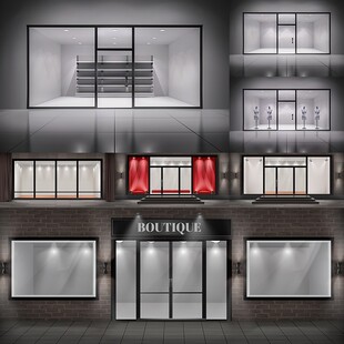 橱窗效果 店铺商店门面陈列空间展示灯光背景 AI格式矢量设计素材