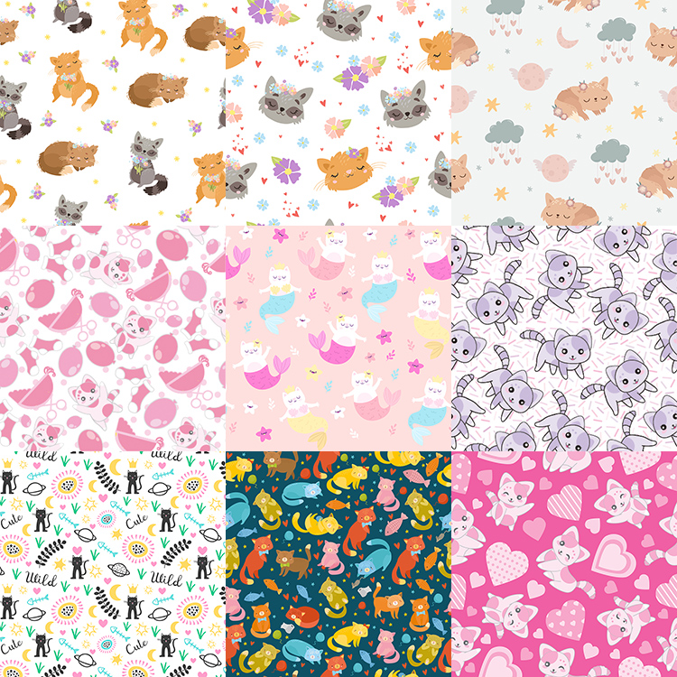 猫咪无缝拼接背景 卡通宠物小猫图案平铺底纹 AI格式矢量设计素材