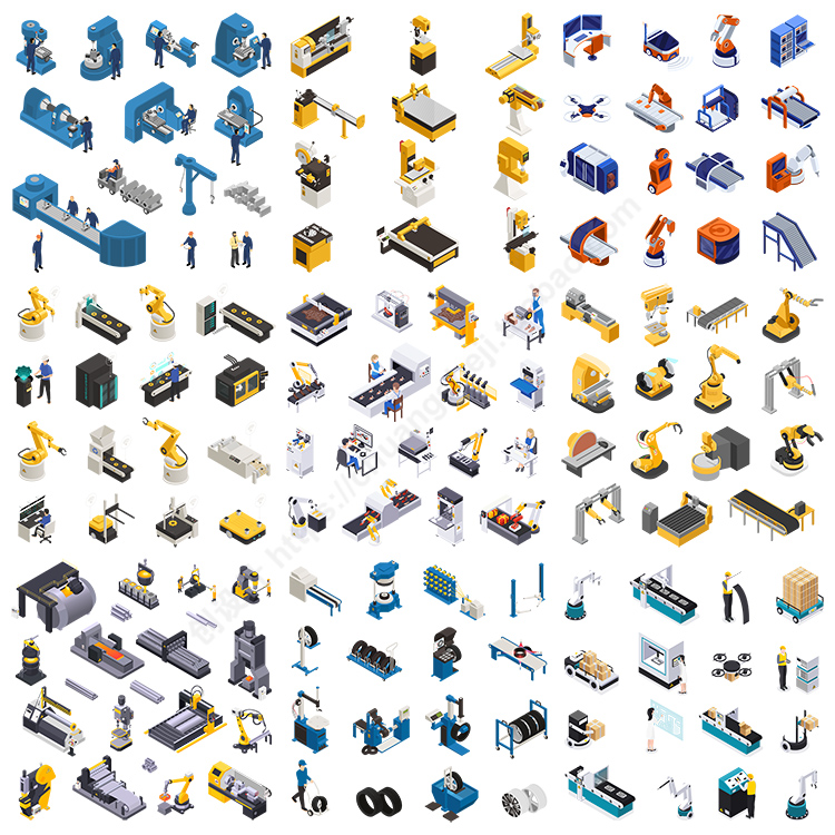 2.5D自动化工业生产图标 机械化制造加工插画 AI格式矢量设计素材 商务/设计服务 设计素材/源文件 原图主图