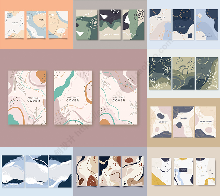 莫兰迪色抽象背景 简约ins风抽象线条图案 AI格式矢量设计素材
